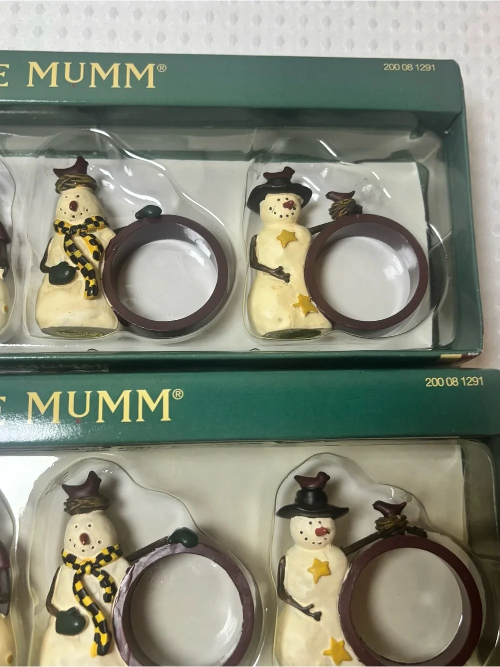 VTG Debbie Mumm Snowman Napkin Rings Set of 8 Christmas Holiday Table Decor